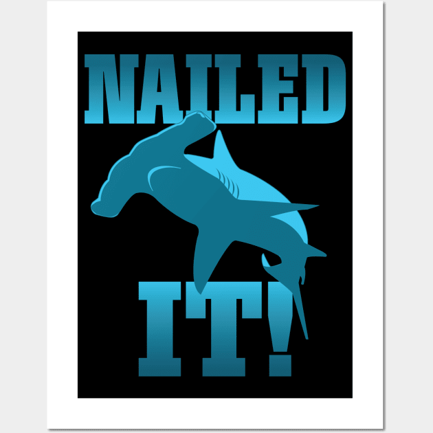 Funny Skateboarder Stuff - Faded Nailed It Hammerhead Shark graphic Wall Art by Vector Deluxe